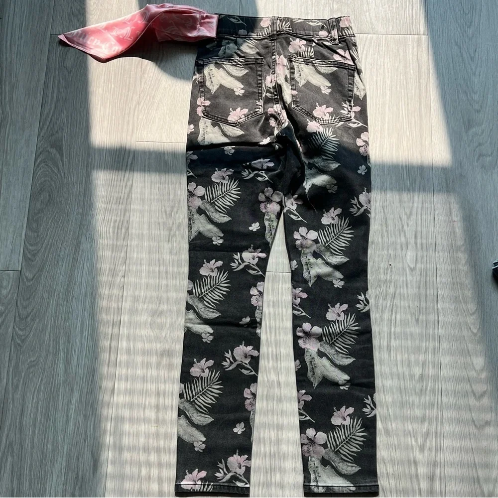 Juicy Couture Floral Print California Jean Women's 24 Black Stretch Scarf